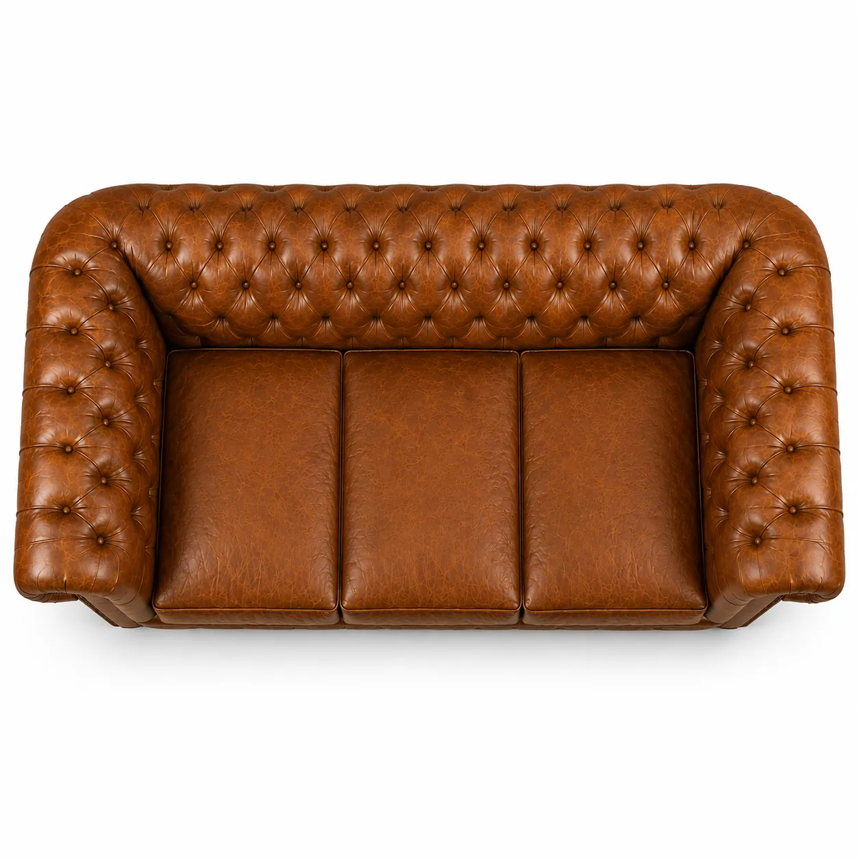 Signature leather sofa top view showing detailed leather upholstery and tufting