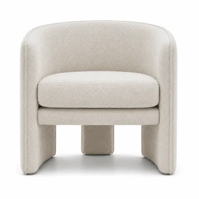 Trio Base Chair front view with cushioned cream upholstered seat