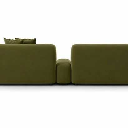 Back view of Verde Curved Upholstered Sofa featuring a smooth rounded upholstered profile