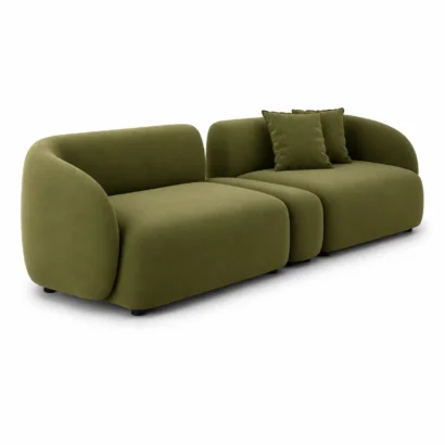 Front left angle view of Verde Curved Upholstered Sofa for modern living rooms in Dubai UAE