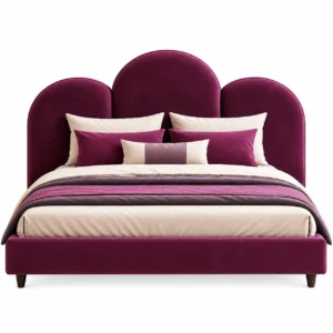 Modern Burgundy Velvet Bed for modern bedrooms in Dubai
