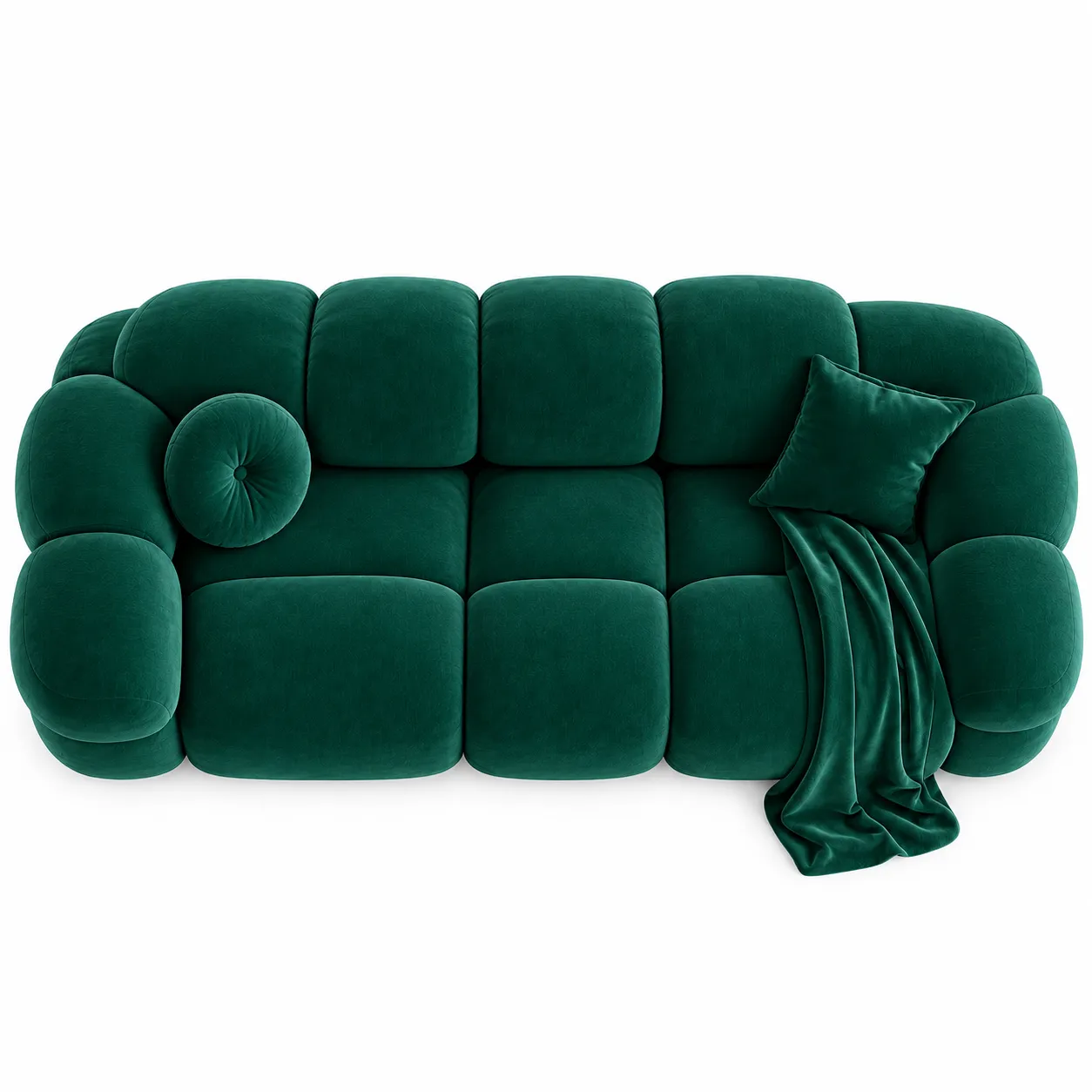 Deep green luxury cloud sofa top view with modular cushions