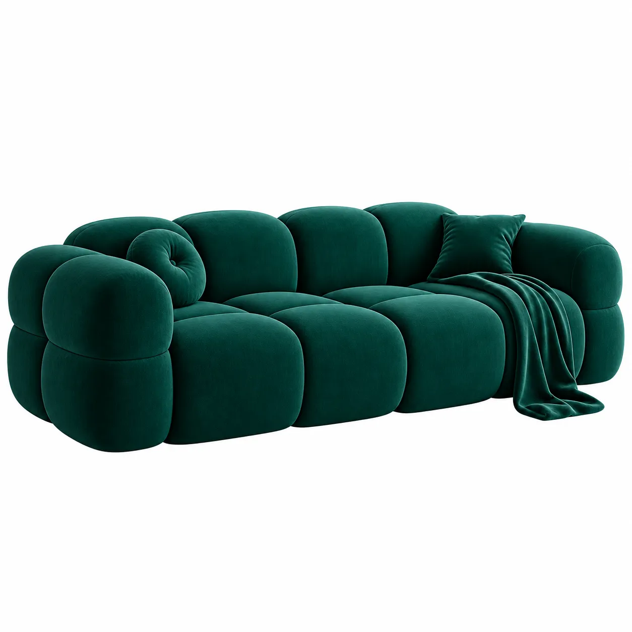 Deep green modular cloud sofa with soft plush upholstery