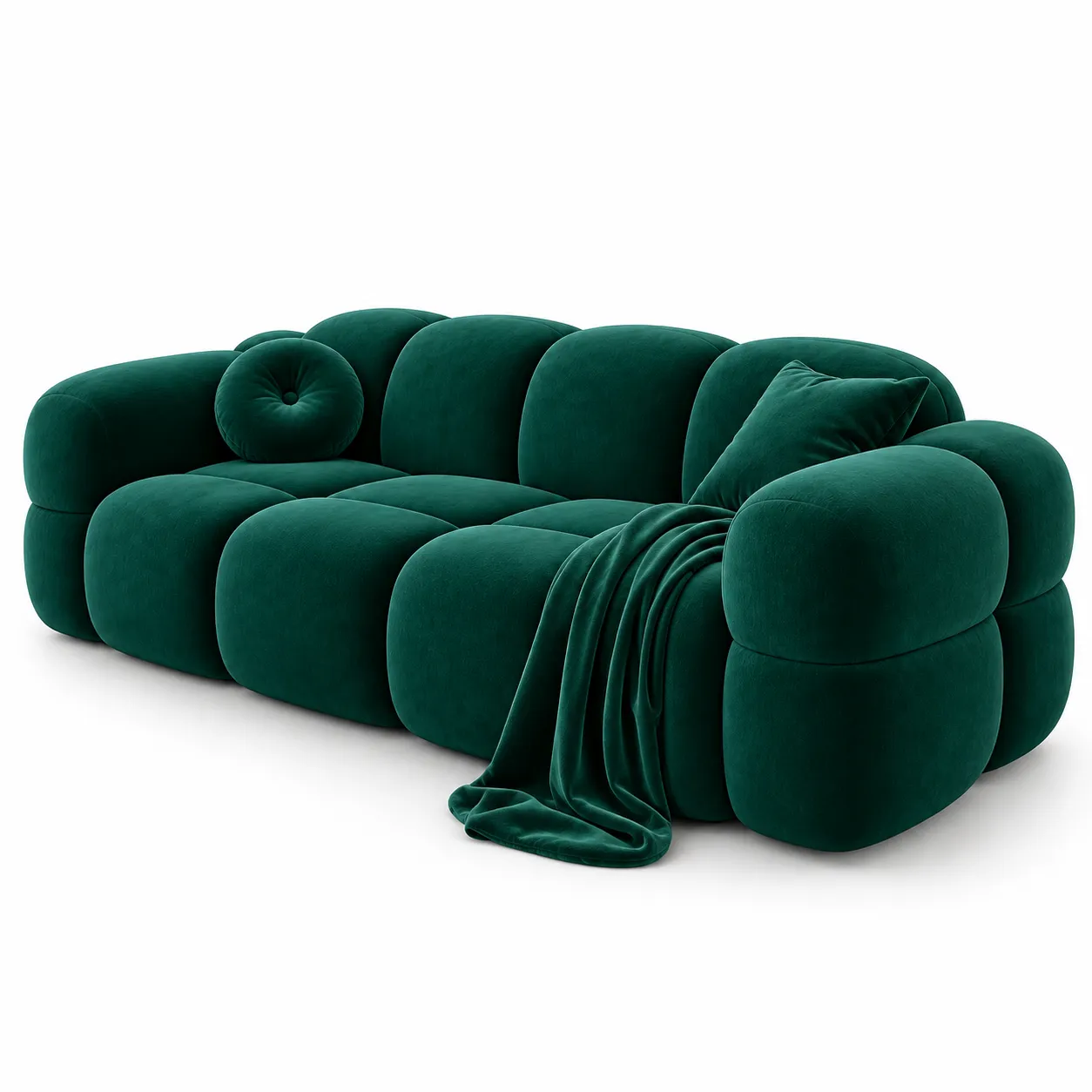 Deep green luxury cloud sectional sofa with rounded arms