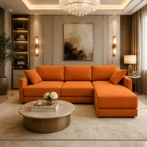 Luna Luxury L Shape Sofa styled in a luxury living room in Dubai