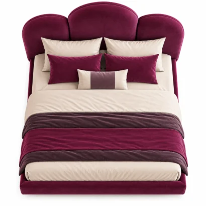Luxury velvet upholstered bed with curved headboard