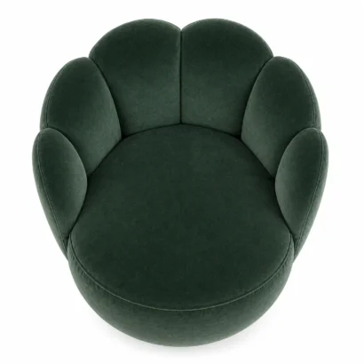 Top view of opulent velvet armchair showing curved seat and backrest