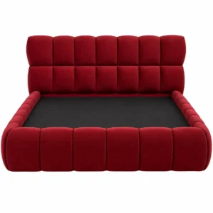 Burgundy Velvet Upholstered Bed UAE with padded headboard and upholstered footboard