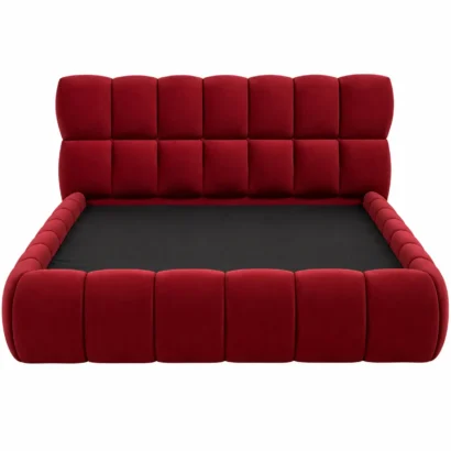 Burgundy Velvet Upholstered Bed UAE with padded headboard and upholstered footboard