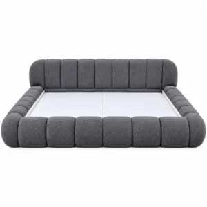 Front view of a Luxury Charcoal Bed Dubai UAE with a segmented padded headboard.