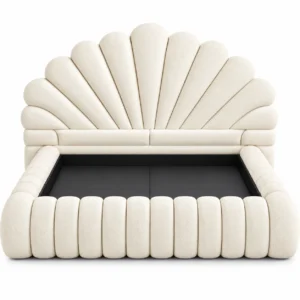 Cream shell headboard upholstered bed frame by Ansary Furniture