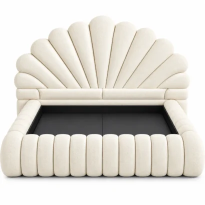 Cream shell headboard upholstered bed frame by Ansary Furniture