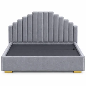 Front view of Stepped Grey Upholstered Bed Dubai with symmetrical channel headboard