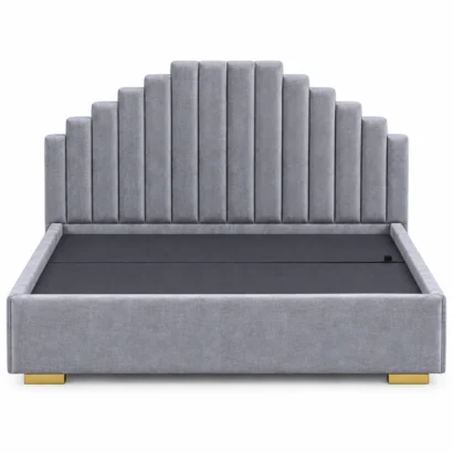 Front view of Stepped Grey Upholstered Bed Dubai with symmetrical channel headboard