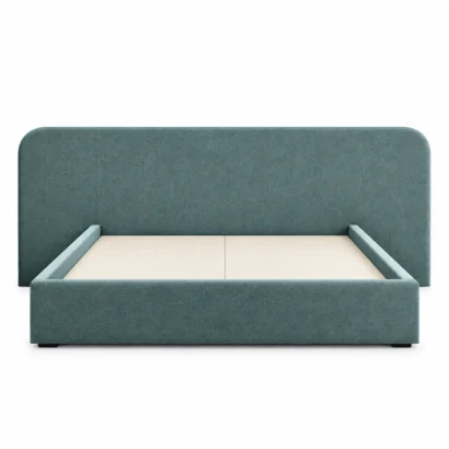 Front view ofTeal Upholstered Platform Bed Dubai with rounded headboard