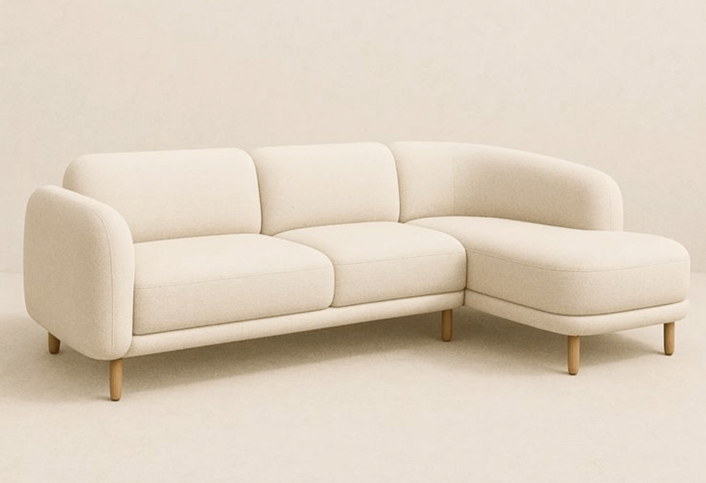 Modern UAE home with luxury sofa and upholstered bed in a contemporary living and bedroom interior.