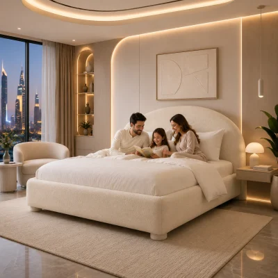 Modern Space Saving Bed Frame Dubai UAE with a sleek upholstered design for small spaces